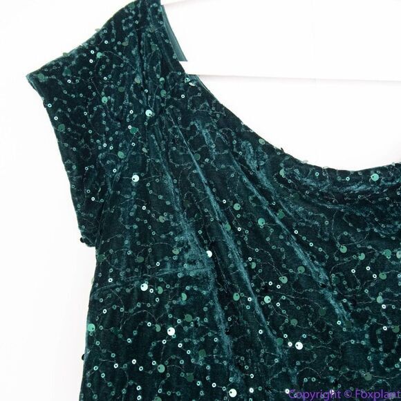 NEW MORGAN & CO‎ Green Sequined Hi-lo Velvet Fit + Flare Dress , 18W - Picture 14 of 16